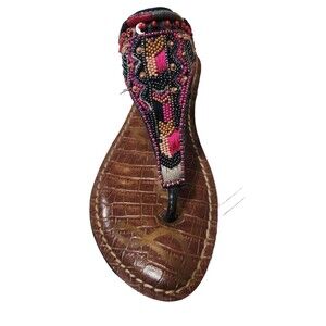 Sam Edelman‎ Greta Womens Beaded Leather Thong Flat Slingback Sandals Size 7.5